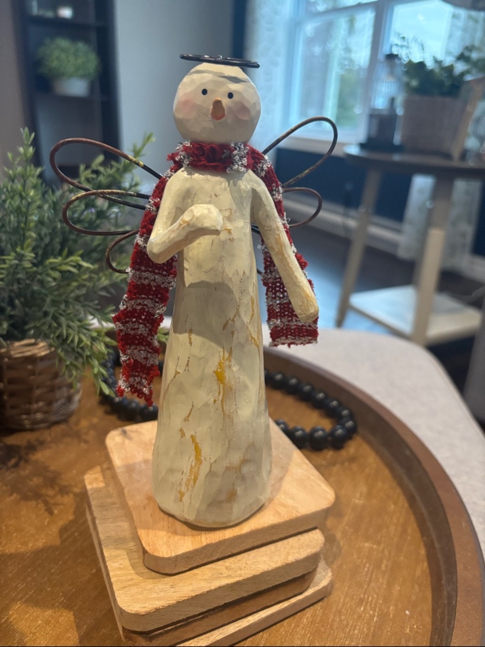 Holiday Snowman Angel Figurine with Red Scarf